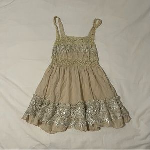 Vintage creme/tan fairy lace, beaded, & ruched top
